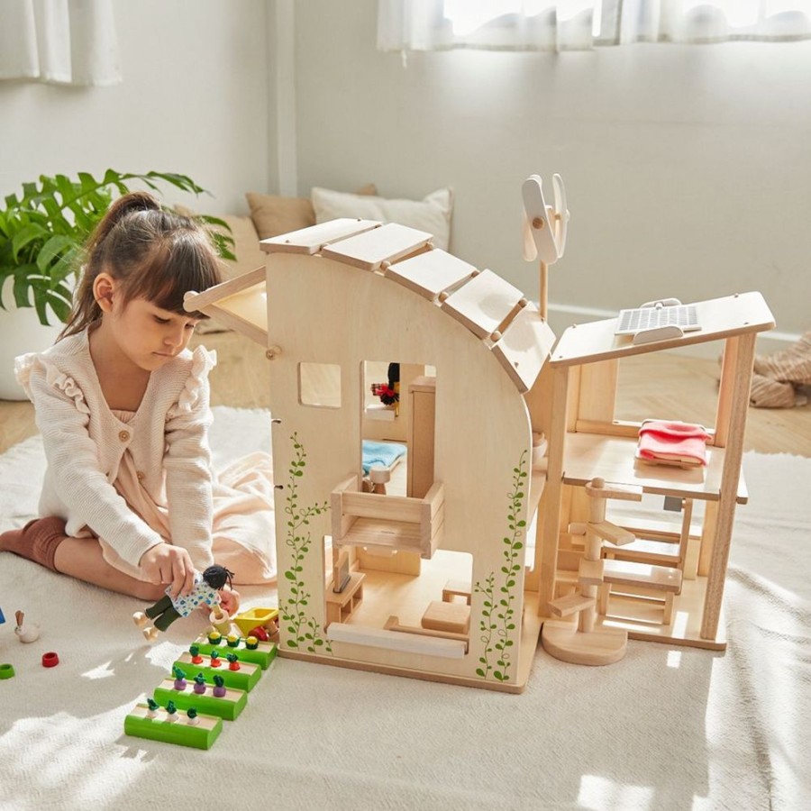 PlanToys Grunes Puppenhaus Mit Mobeln | Puppenhaus